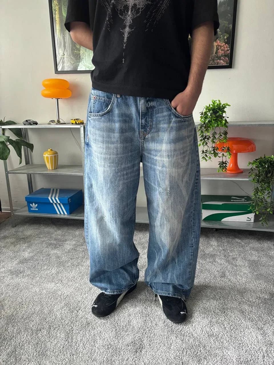 Lazer Detaylı Baggy Jeans - 1